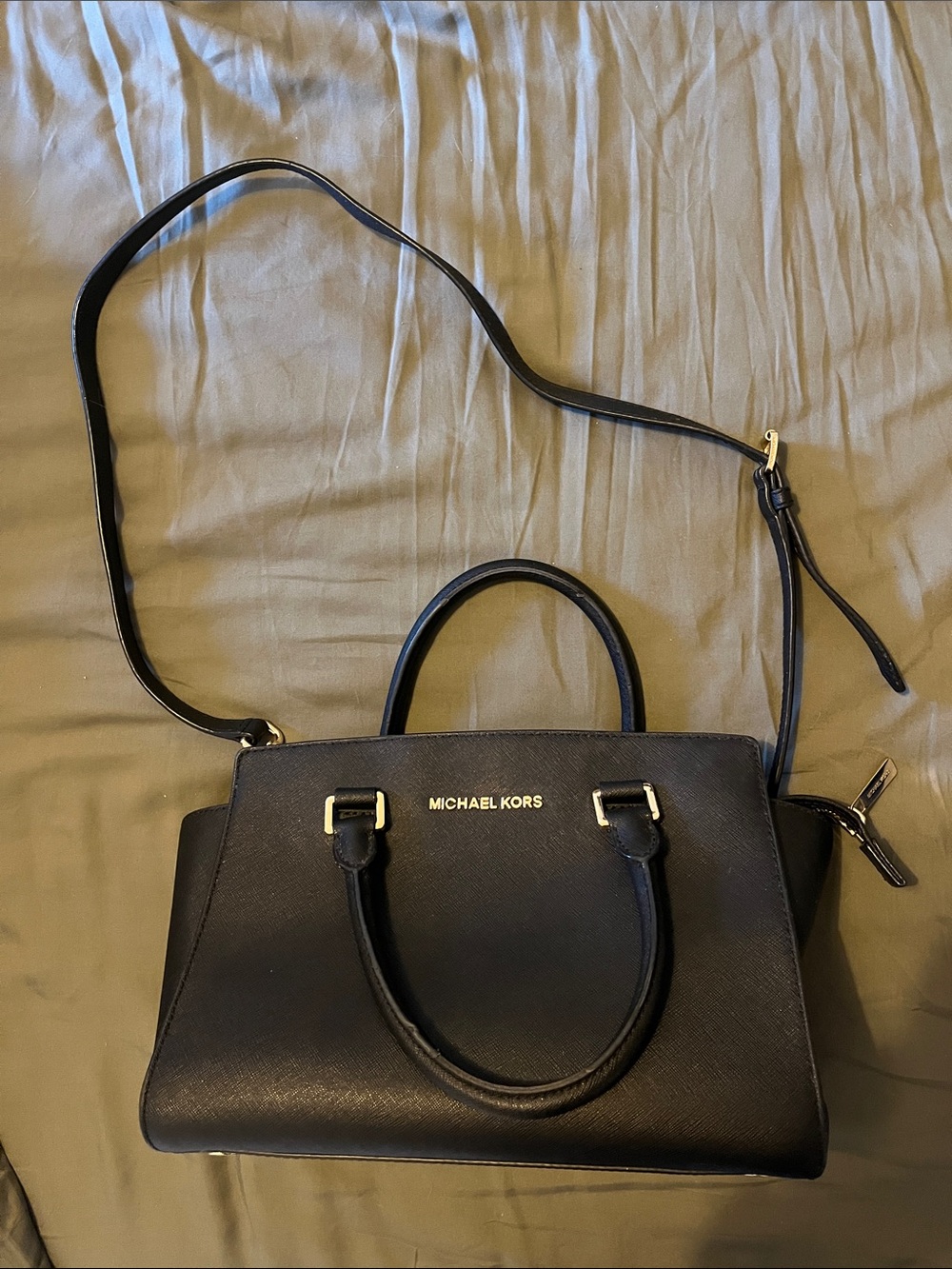 Michael Kors Small Selma Black Saffiano Leather Satchel Crossbody Bag